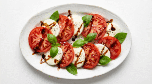Classic Caprese salad with tomatoes, mozzarella, and basil